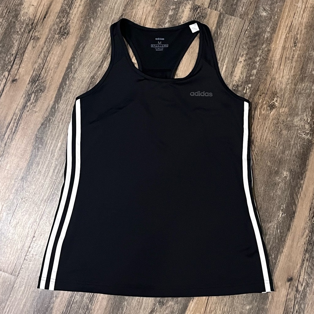 Adidas Vest Tank Top Women  MEDIUM Black Gym Workout Black‎ 3 Stripe Yoga